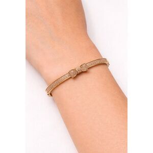 Kate Spade New York Gold Tone Glitter Bow Bangle Bracelet Round Hinged Cuff